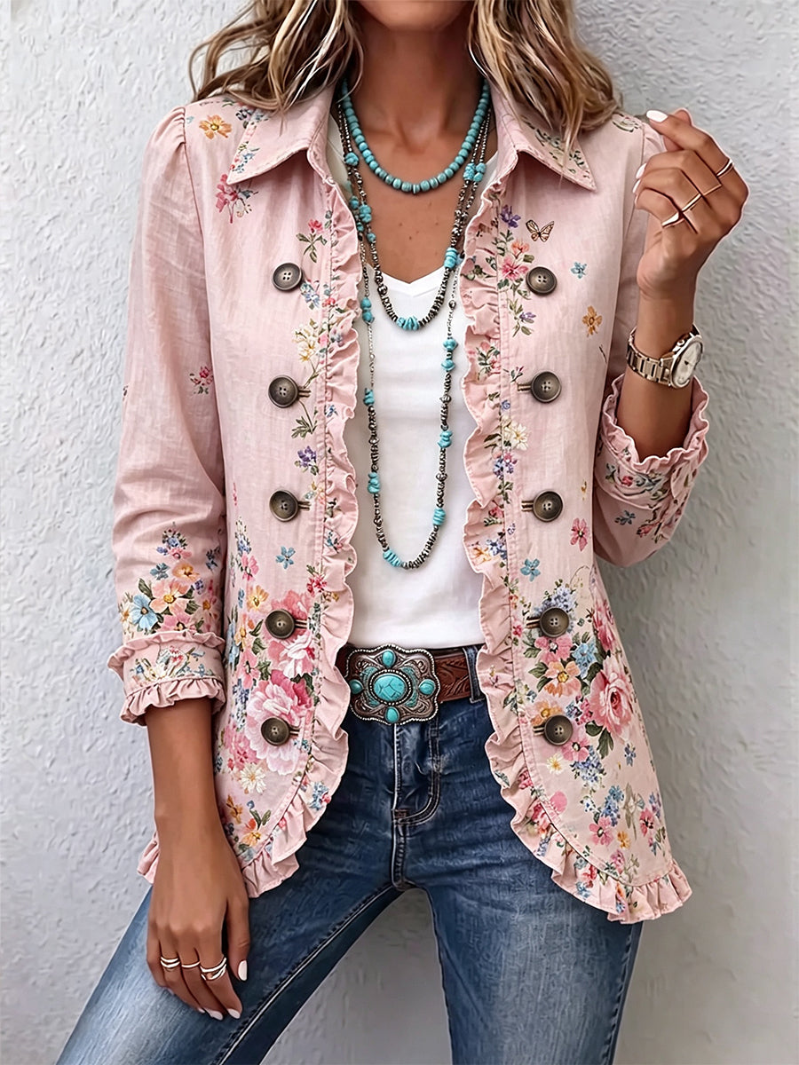 Paula | Chaqueta floral con botones frontales y volantes