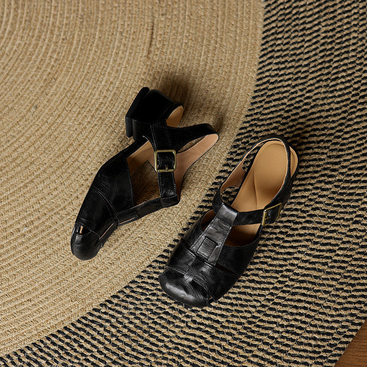 Julia | Sandalias de Piel con Tiras y Punta Cuadrada