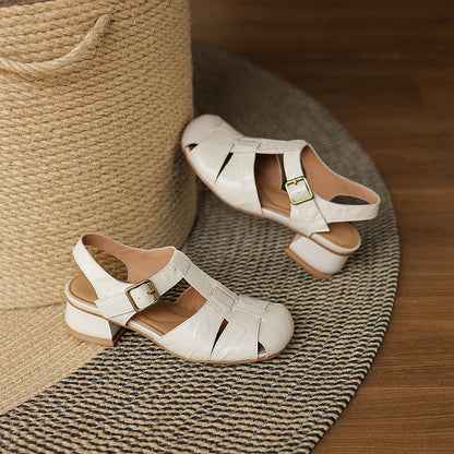 Julia | Sandalias de Piel con Tiras y Punta Cuadrada