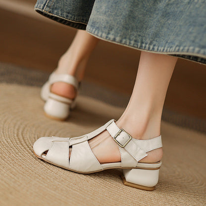 Julia | Sandalias de Piel con Tiras y Punta Cuadrada