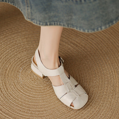 Julia | Sandalias de Piel con Tiras y Punta Cuadrada