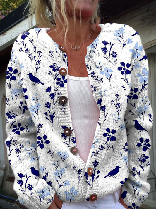 Martina™ | Cárdigan Vintage con Estampado Floral y Pájaros