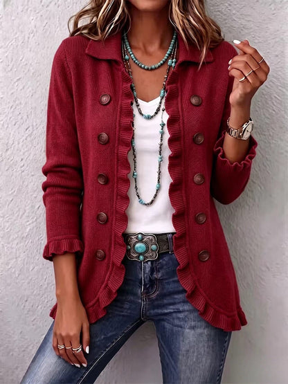 Carmen | Chaqueta cárdigan de punto abotonada con volantes