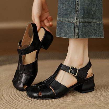Julia | Sandalias de Piel con Tiras y Punta Cuadrada