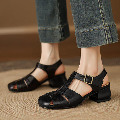 Julia | Sandalias de Piel con Tiras y Punta Cuadrada