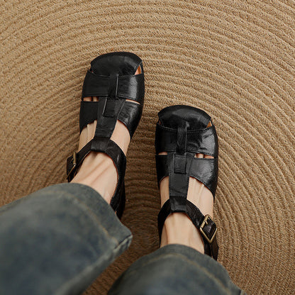 Julia | Sandalias de Piel con Tiras y Punta Cuadrada