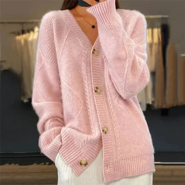 Jimena™ | Cárdigan de Punto con Cuello en V y Botones Delanteros con Detalle de Diamantes