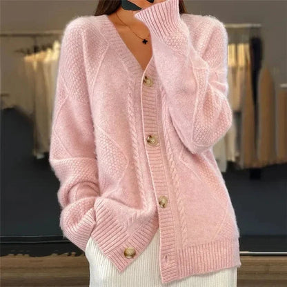 Jimena™ | Cárdigan de Punto con Cuello en V y Botones Delanteros con Detalle de Diamantes