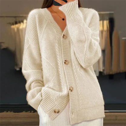 Jimena™ | Cárdigan de Punto con Cuello en V y Botones Delanteros con Detalle de Diamantes