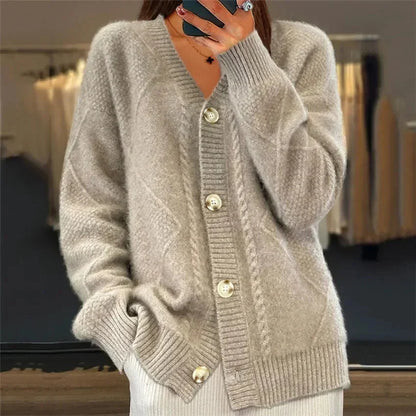 Jimena™ | Cárdigan de Punto con Cuello en V y Botones Delanteros con Detalle de Diamantes