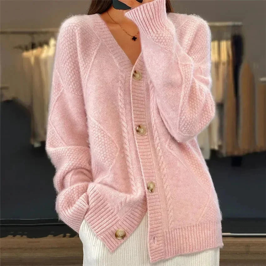 Jimena™ | Cárdigan de Punto con Cuello en V y Botones Delanteros con Detalle de Diamantes