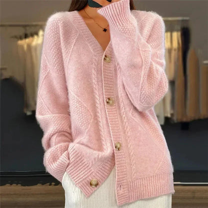 Jimena™ | Cárdigan de Punto con Cuello en V y Botones Delanteros con Detalle de Diamantes