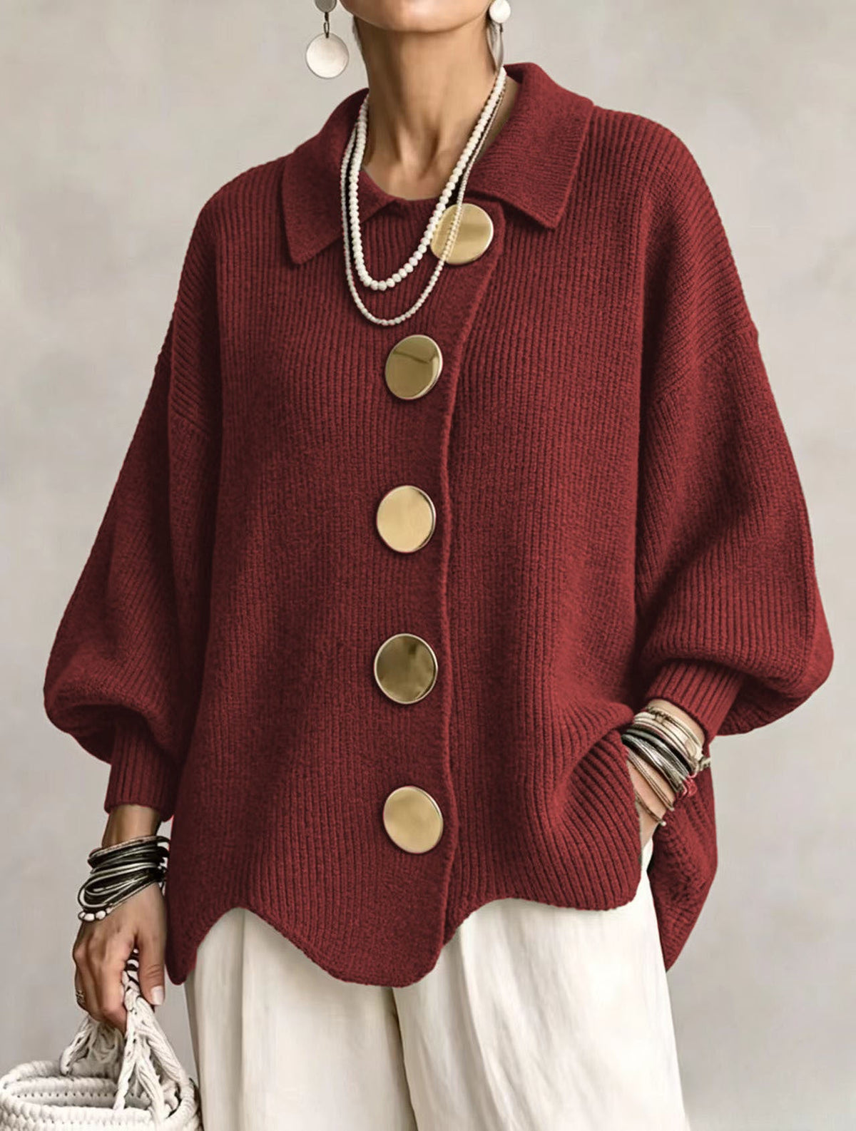 Adriana | Cárdigan Oversize de Punto con Botones Joya