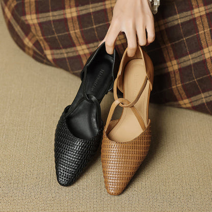Elena | Zapatos de Tacón Bajo en Piel Trenzada