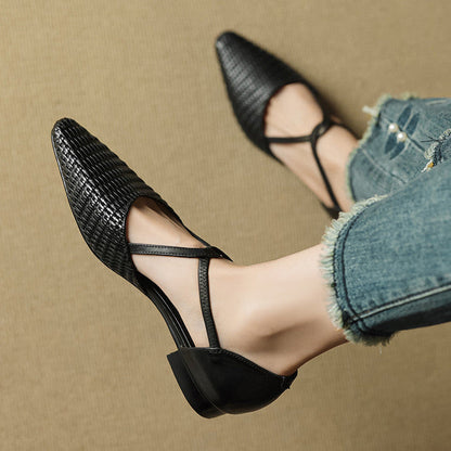 Elena | Zapatos de Tacón Bajo en Piel Trenzada