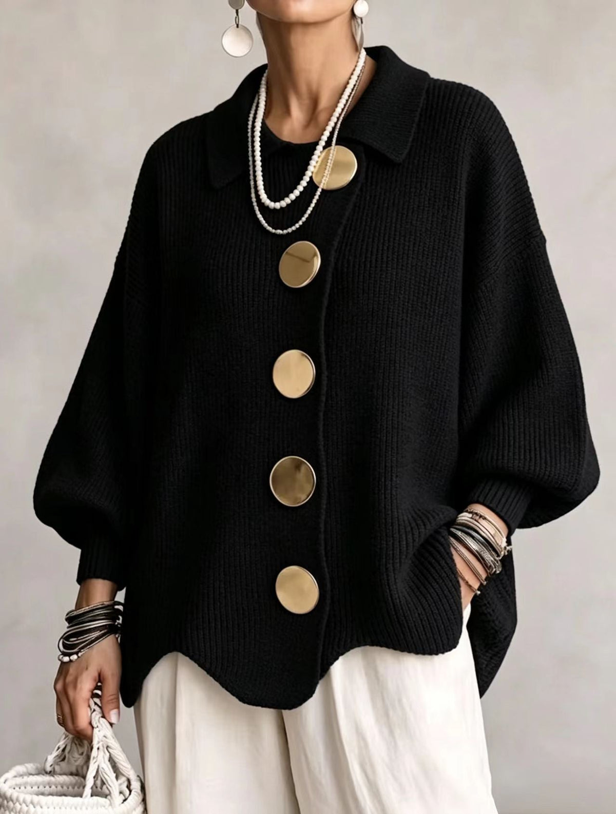 Adriana | Cárdigan Oversize de Punto con Botones Joya