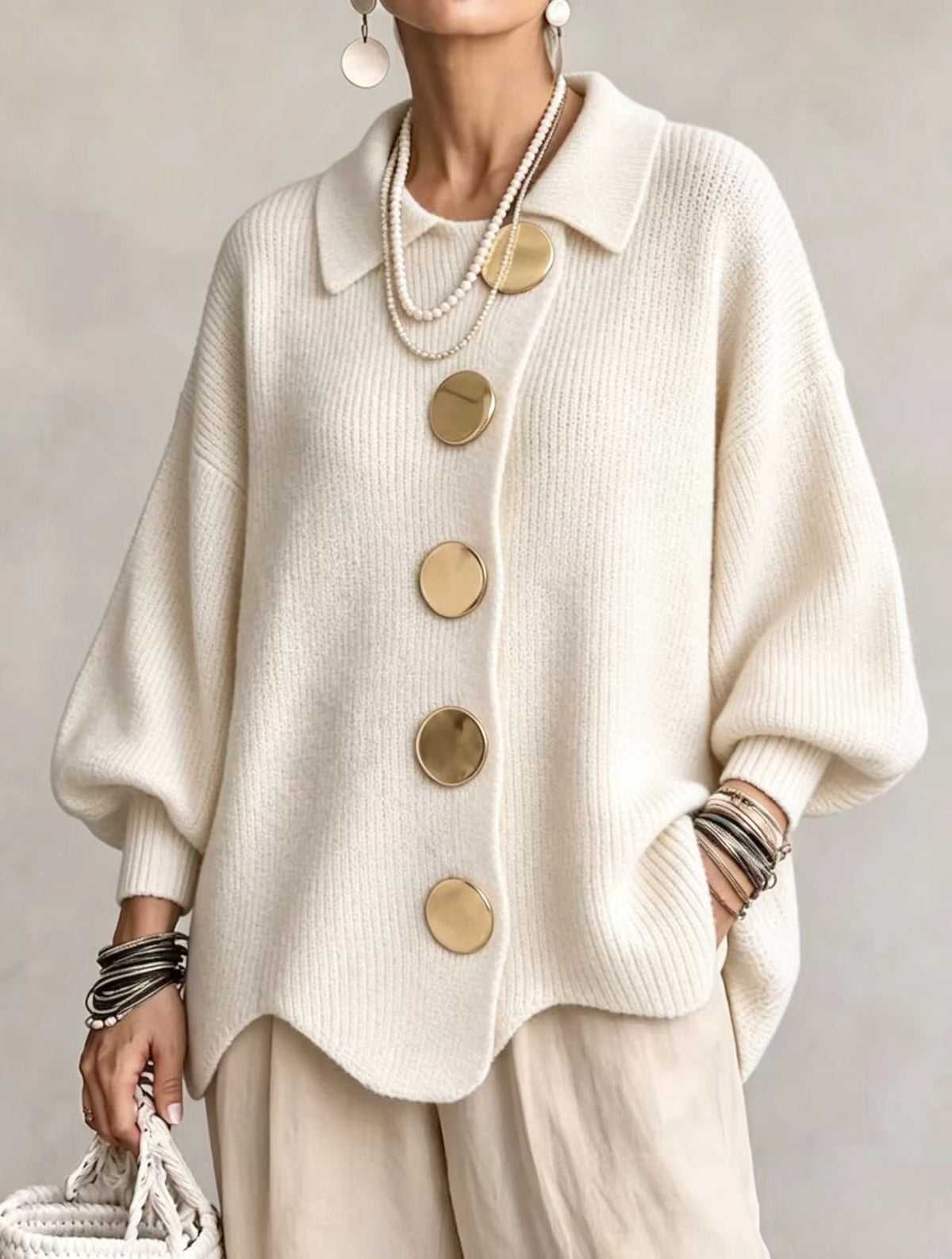 Adriana | Cárdigan Oversize de Punto con Botones Joya