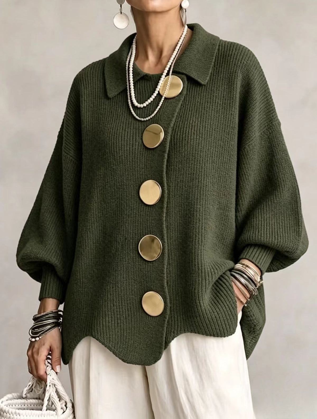 Adriana | Cárdigan Oversize de Punto con Botones Joya