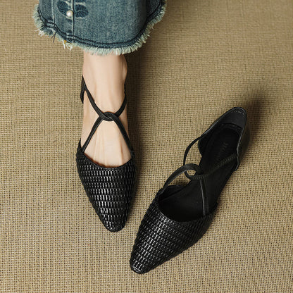 Elena | Zapatos de Tacón Bajo en Piel Trenzada