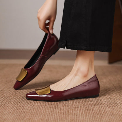 Alicia | Zapatos Planos de Piel con Detalle Joya