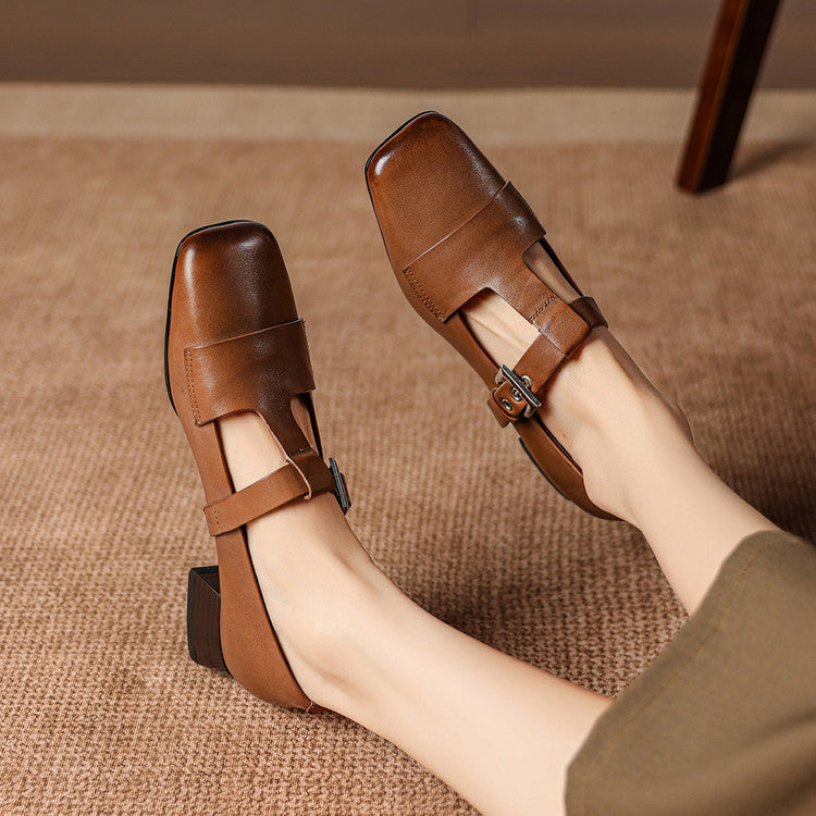 Carmen | Zapatos de Tacón de Piel con Pulsera en T