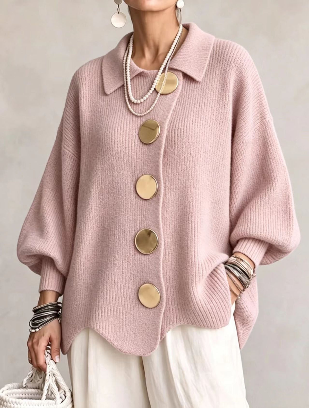 Adriana | Cárdigan Oversize de Punto con Botones Joya