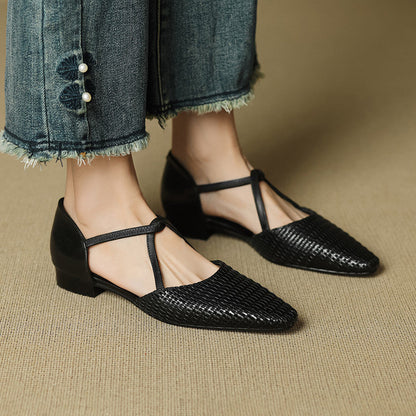 Elena | Zapatos de Tacón Bajo en Piel Trenzada