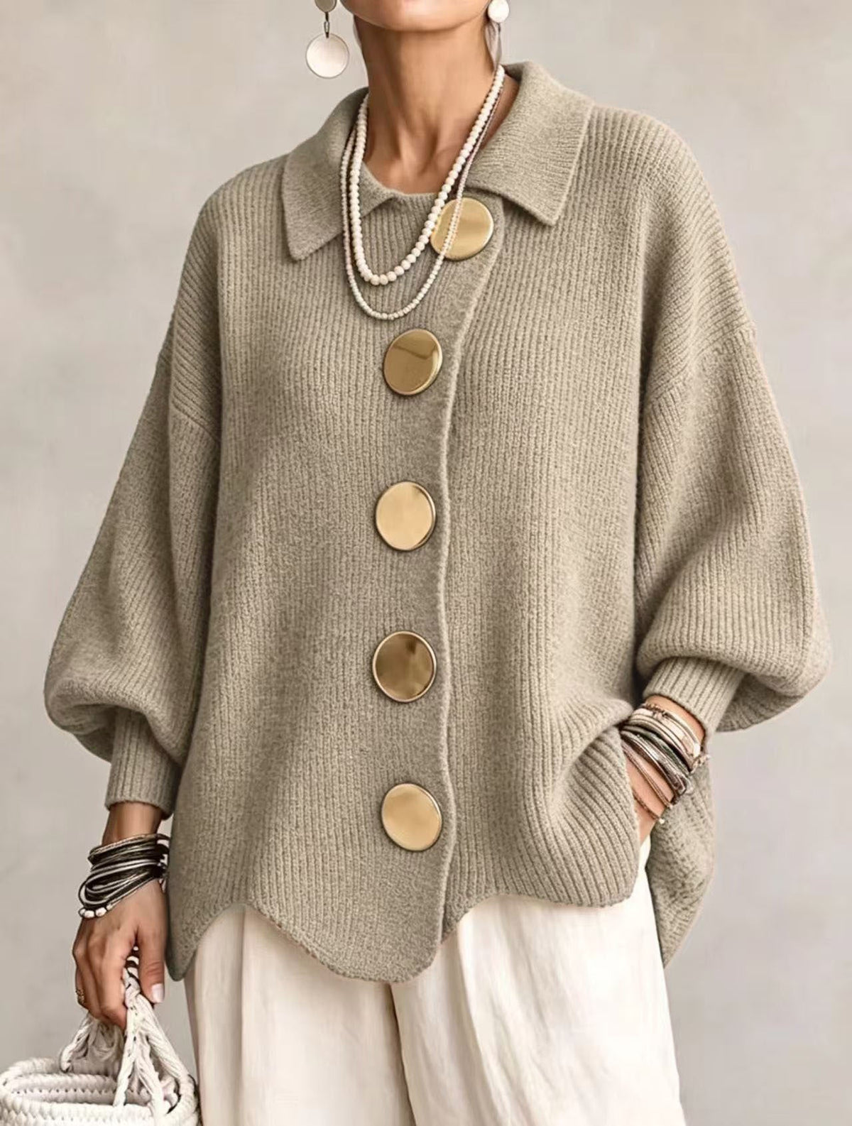 Adriana | Cárdigan Oversize de Punto con Botones Joya