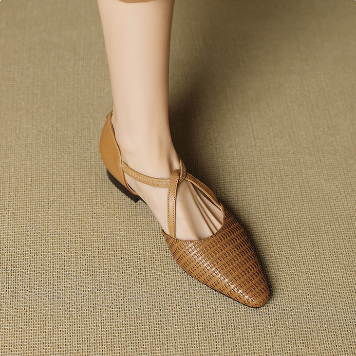 Elena | Zapatos de Tacón Bajo en Piel Trenzada