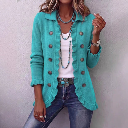 Carmen | Chaqueta cárdigan de punto abotonada con volantes