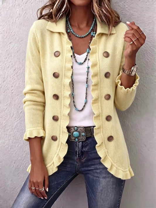 Paloma | Chaqueta de punto acanalado en crema suave con volantes
