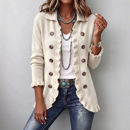Carmen | Chaqueta cárdigan de punto abotonada con volantes