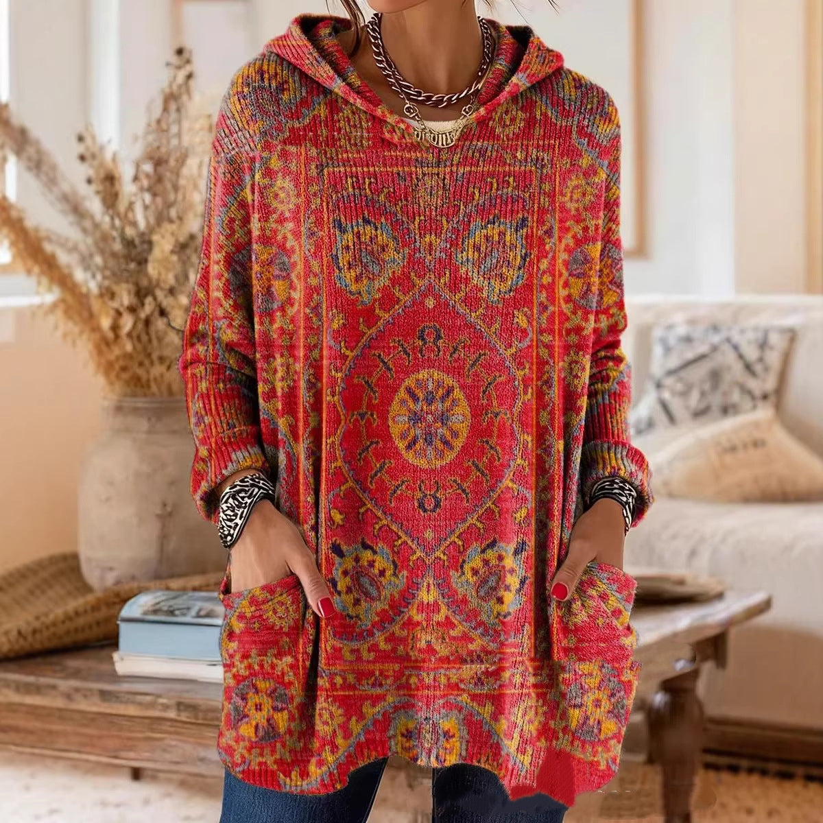Antonia™ | Túnica con Capucha y Estampado Retro