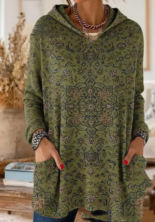 Antonia™ | Túnica con Capucha y Estampado Retro