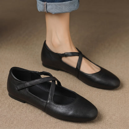 Silvia | Bailarinas de Piel con Tiras Cruzadas