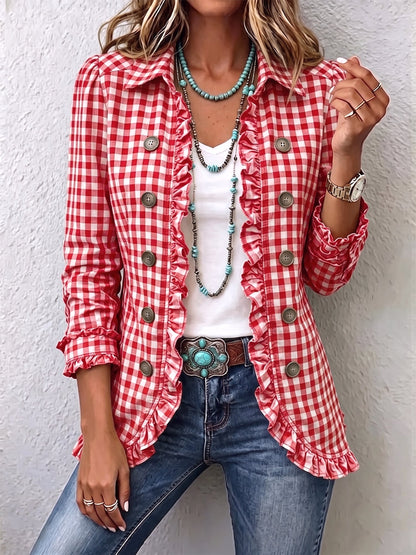 Alicia | Chaqueta de cuadros vichy con botones y volantes