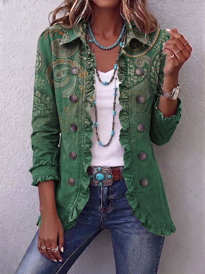 Valeria | Chaqueta boho con estampado de cachemira y volantes