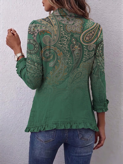 Valeria | Chaqueta boho con estampado de cachemira y volantes