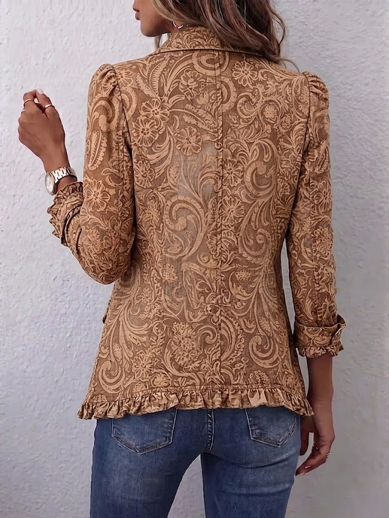 Alba | Chaqueta boho vintage con estampado floral y volantes