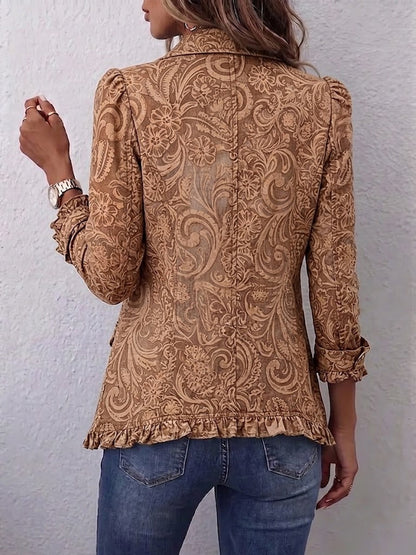 Alba | Chaqueta boho vintage con estampado floral y volantes