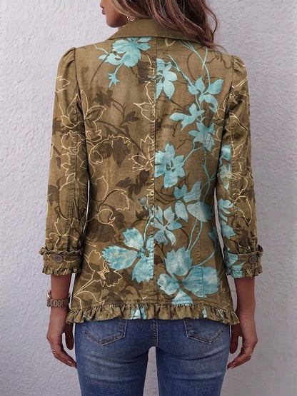 Clara | Chaqueta boho degradada con flores vintage y volantes