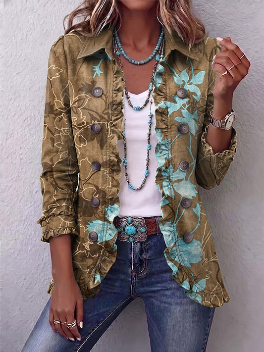 Clara | Chaqueta boho degradada con flores vintage y volantes