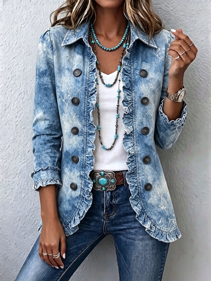 Valeria | Chaqueta boho degradada con estampado botánico vintage y volantes