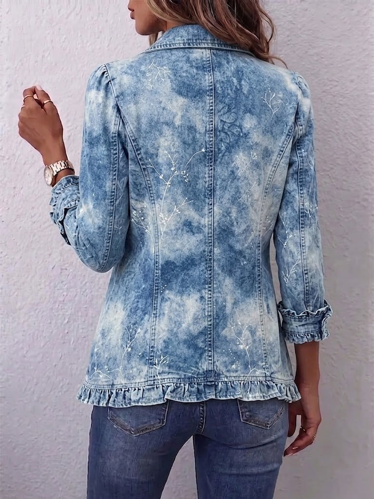 Valeria | Chaqueta boho degradada con estampado botánico vintage y volantes