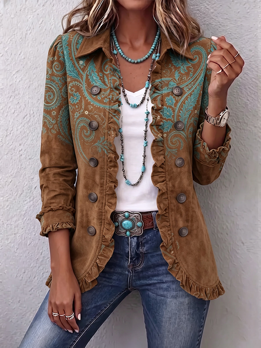 Marina | Chaqueta con estampado de cachemira y volantes