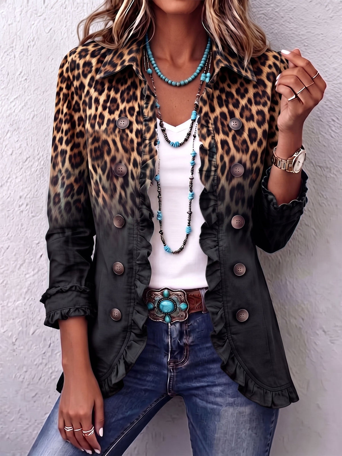 Jimena | Americana de leopardo degradado con volantes