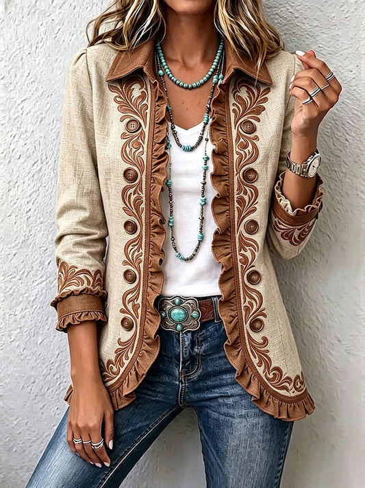 Sofía | Chaqueta boho vintage con flores y volantes