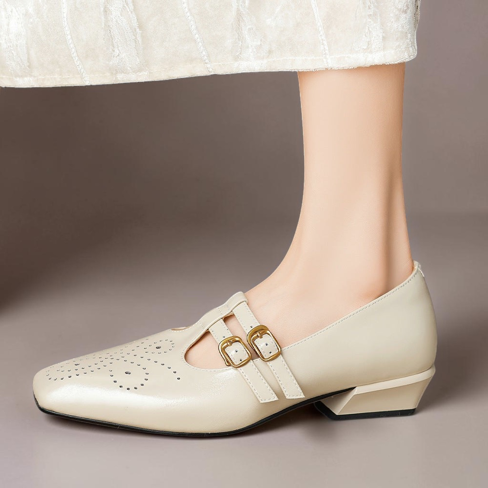 Clara | Merceditas de Piel Picada con Doble Pulsera