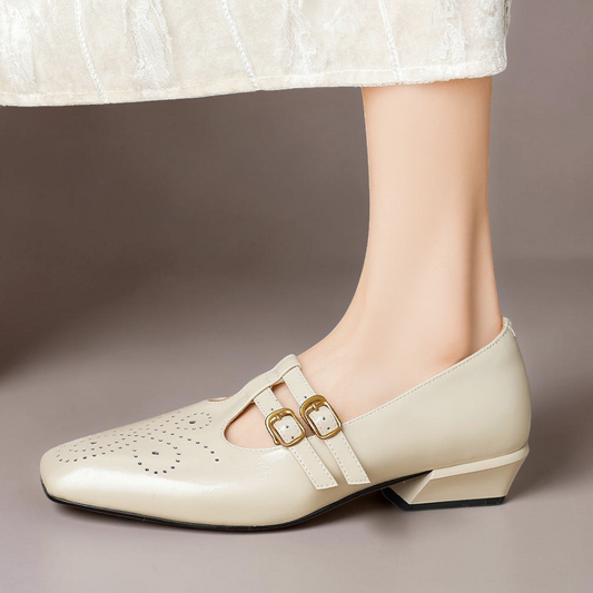 Clara | Merceditas de Piel Picada con Doble Pulsera