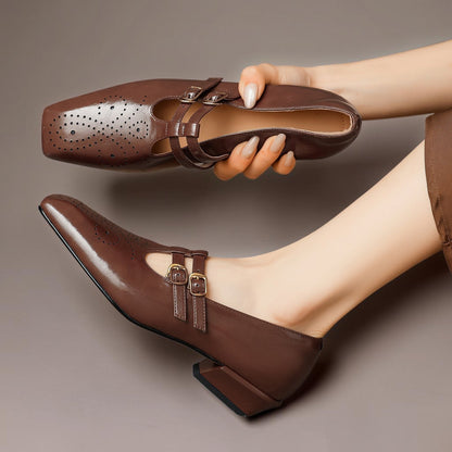 Clara | Merceditas de Piel Picada con Doble Pulsera